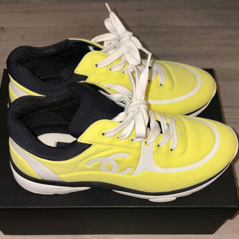 CHANEL Neon Yellow and White Athletic Shoes